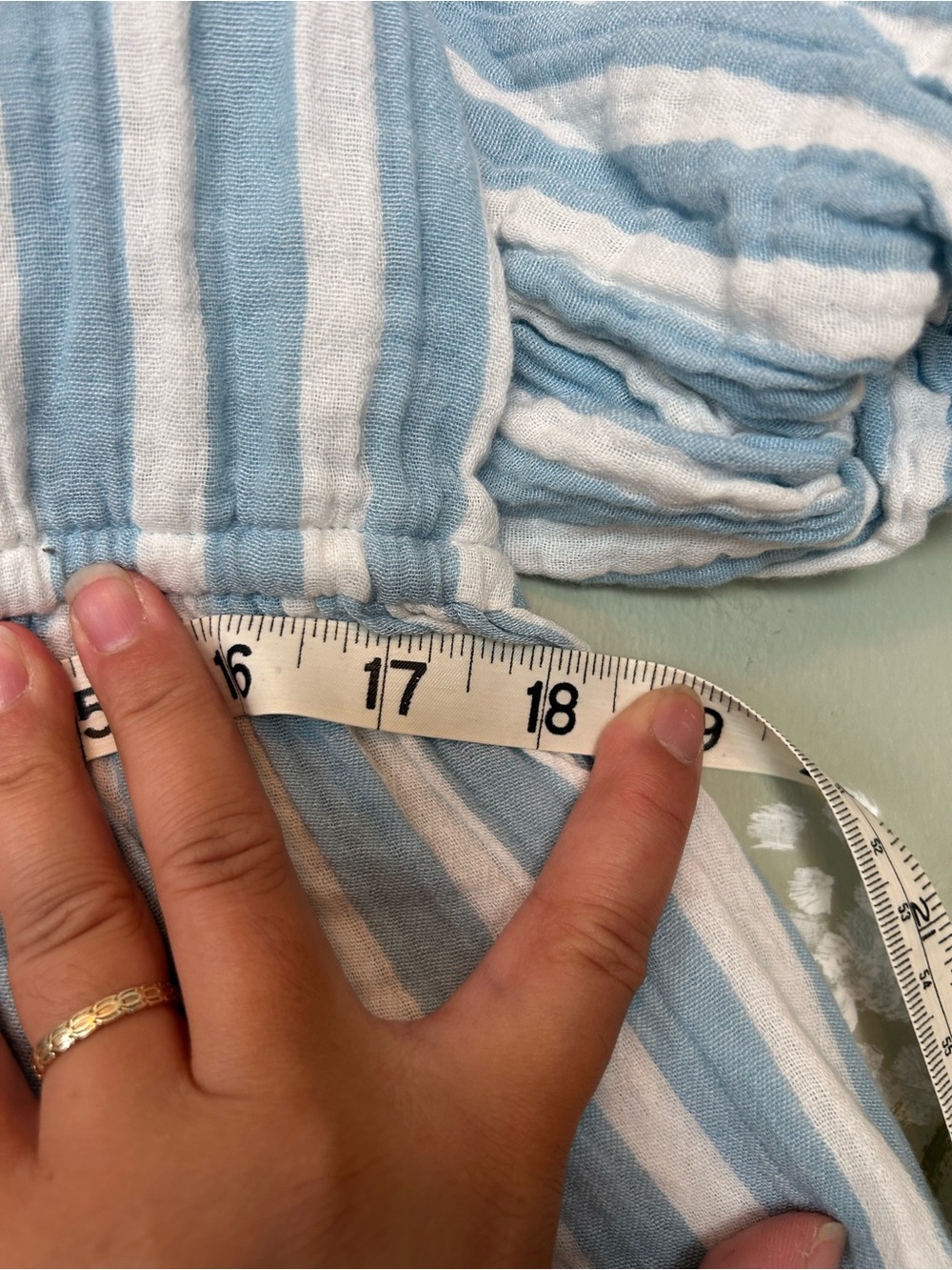 Blue & White Striped Puffed Sleeve Gauze Dress - Picture 3 of 7